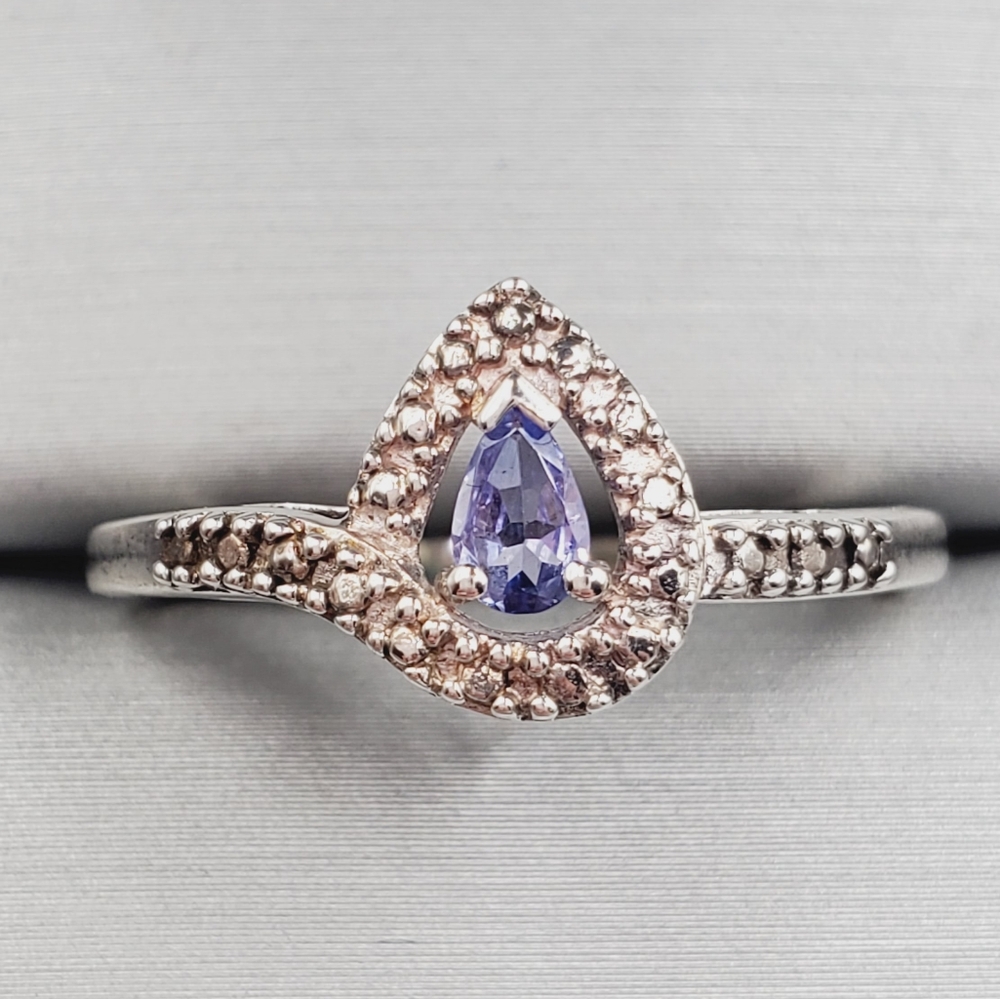Genuine Pear - Teardrop Tanzanite 925 Sterling Silver Halo Ring